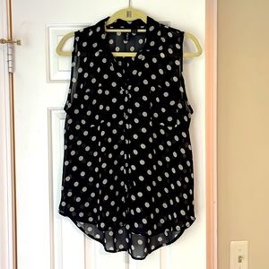 Fun & Flirt Size L Black and White Polka Dot Button Up Shirt